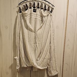 Forever 21 Cream and Black Striped Wrap Blouse